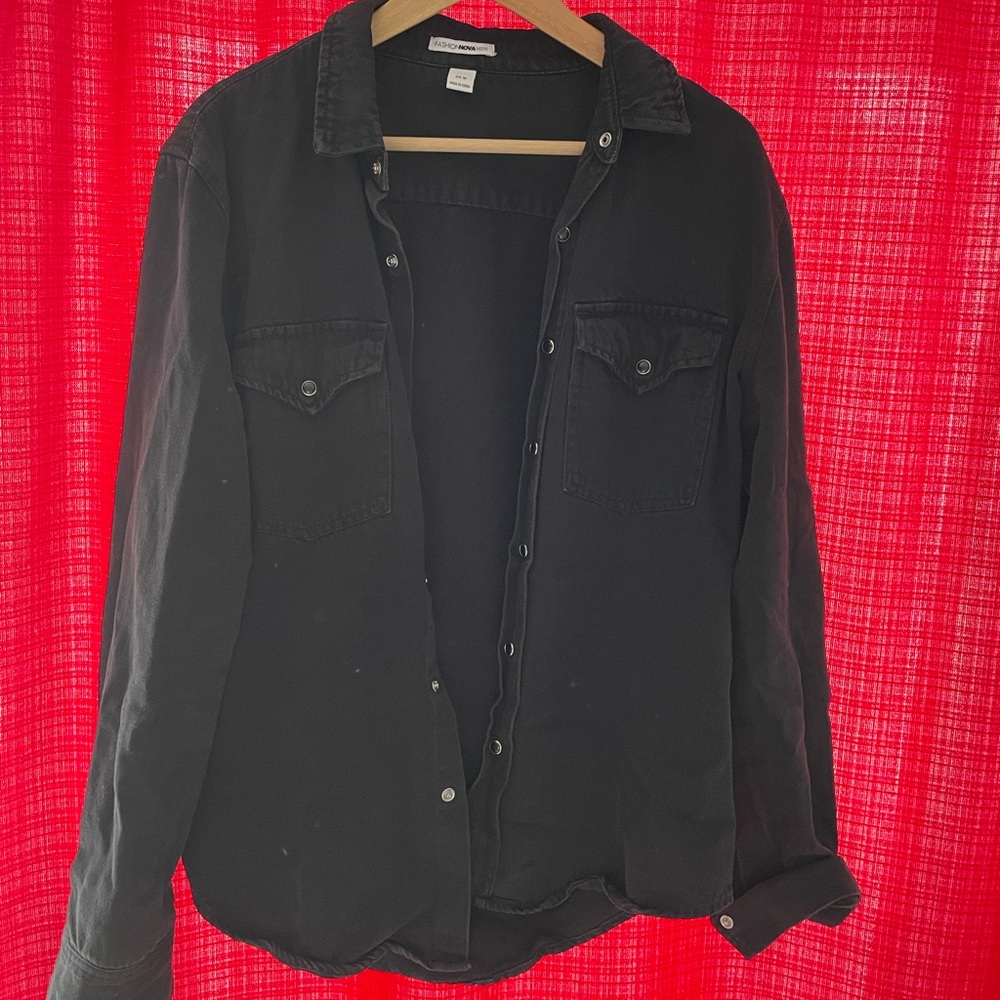 Fashionnova men black denim shirt